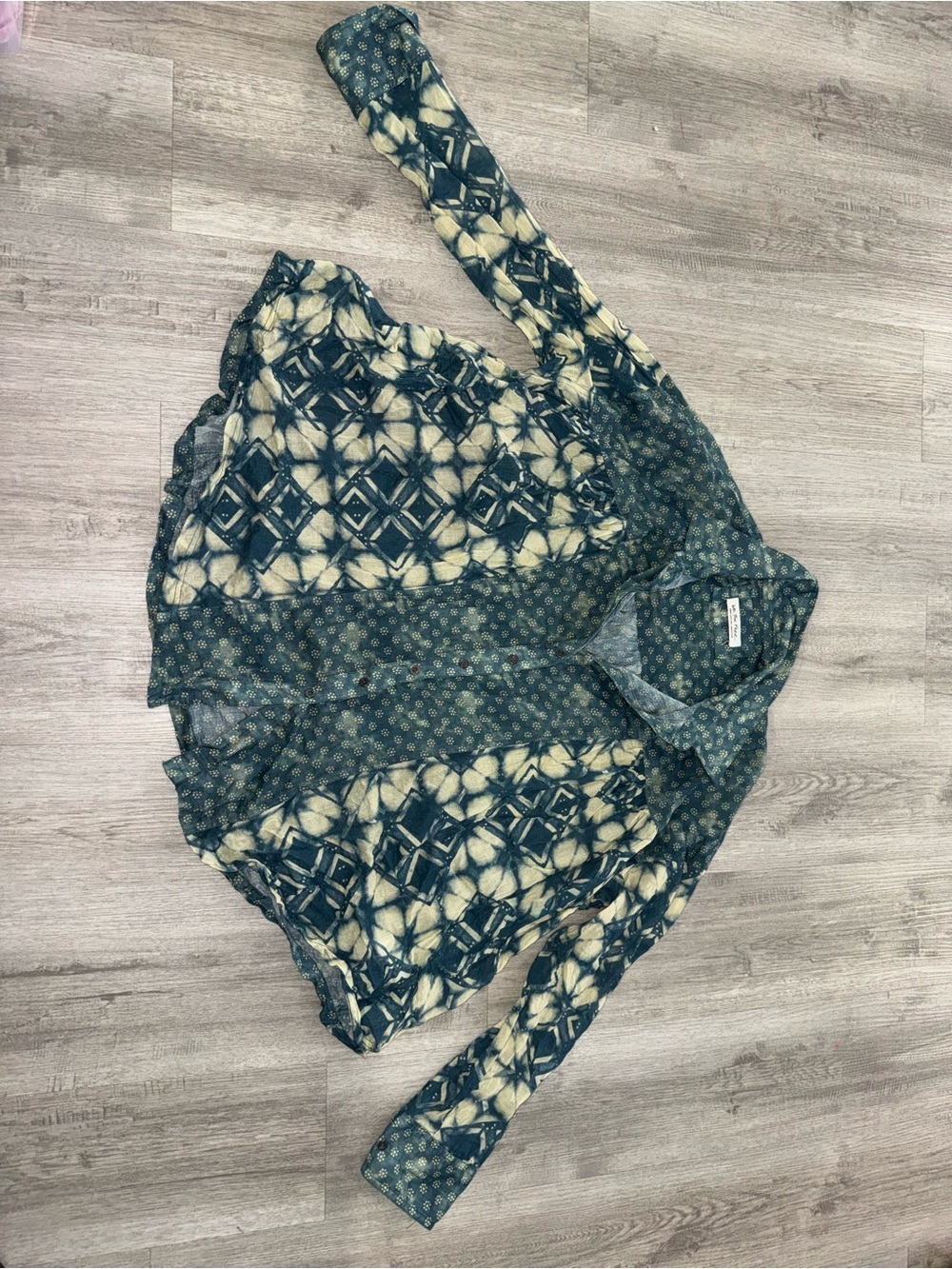 Free People Blue and Cream Mixed Pattern Button-Down Shirt